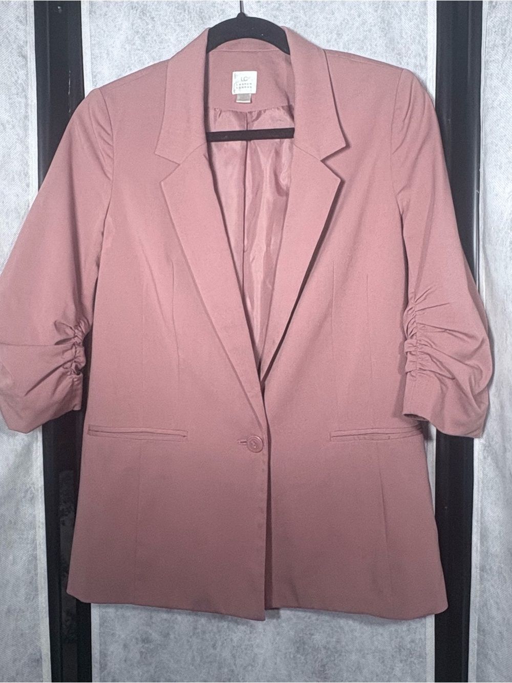 LC Lauren Conrad Mauve Single-Button Ruched-Sleeve Blazer